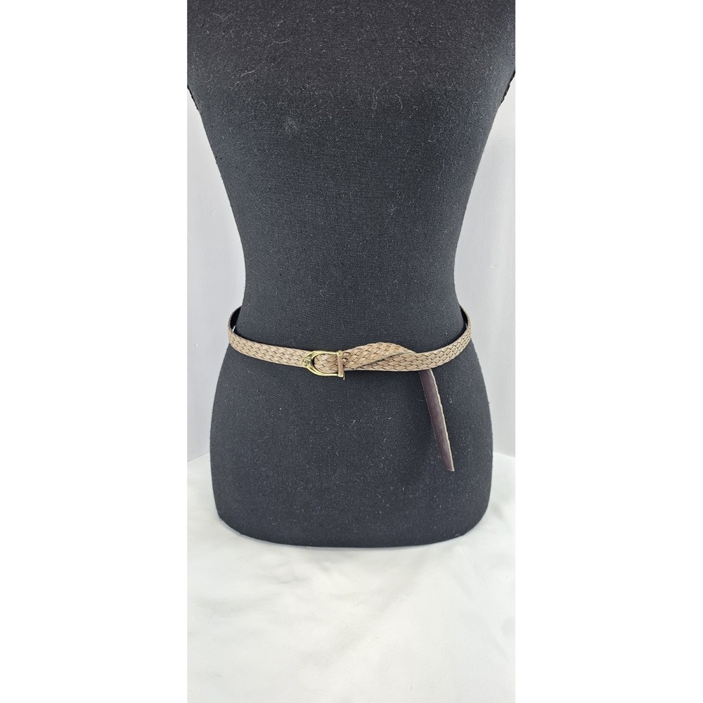 Etienne Aigner Braided Leather Belt 32 Brown Gold Horseshoe Buckle Vintage Taupe